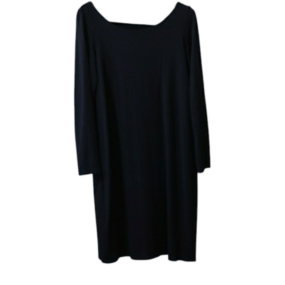 Eileen Fisher Elegant Black Sheath Dress Medium Business Casual Corporate Goth